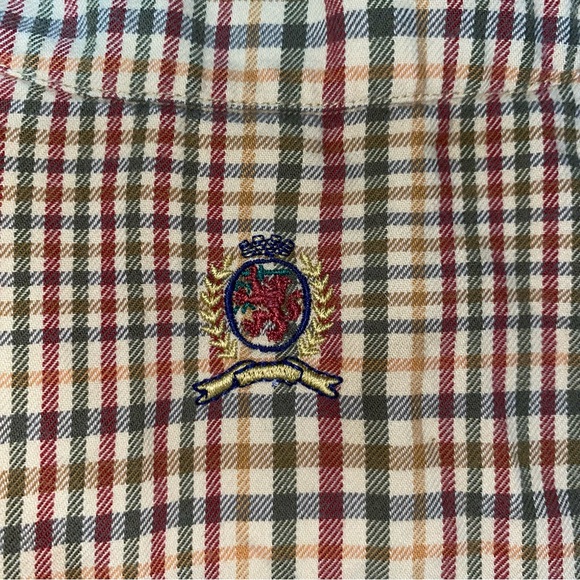 Tommy Hilfiger Long sleeve Shirt Button Down Men's L Pockets Logo Beige Plaid - Picture 4 of 9